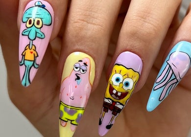 Vibrant cartoon nail art at Nailigion in Cluj-napoca, Județul Cluj, RO, featuring popular animated characters.