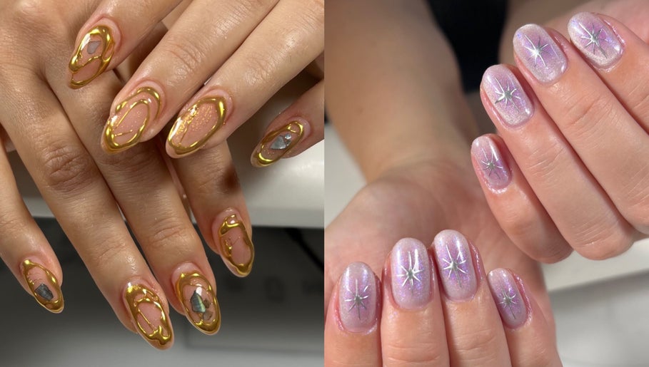 Elegant nail art at Nailigion in Cluj-napoca, Județul Cluj, RO showcasing gold and silver designs.