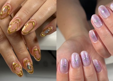 Elegant nail art at Nailigion in Cluj-napoca, Județul Cluj, RO showcasing gold and silver designs.