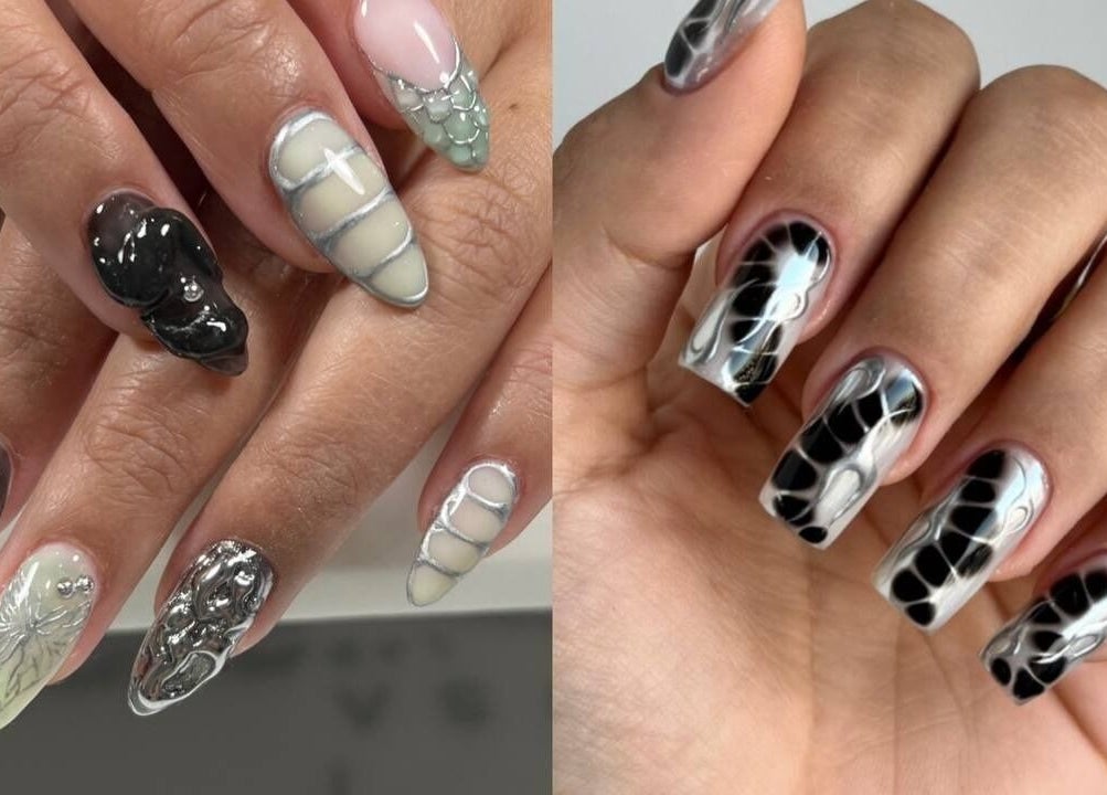 Unique nail designs at Nailigion, Cluj-napoca, Județul Cluj, RO showcasing intricate, glossy patterns.