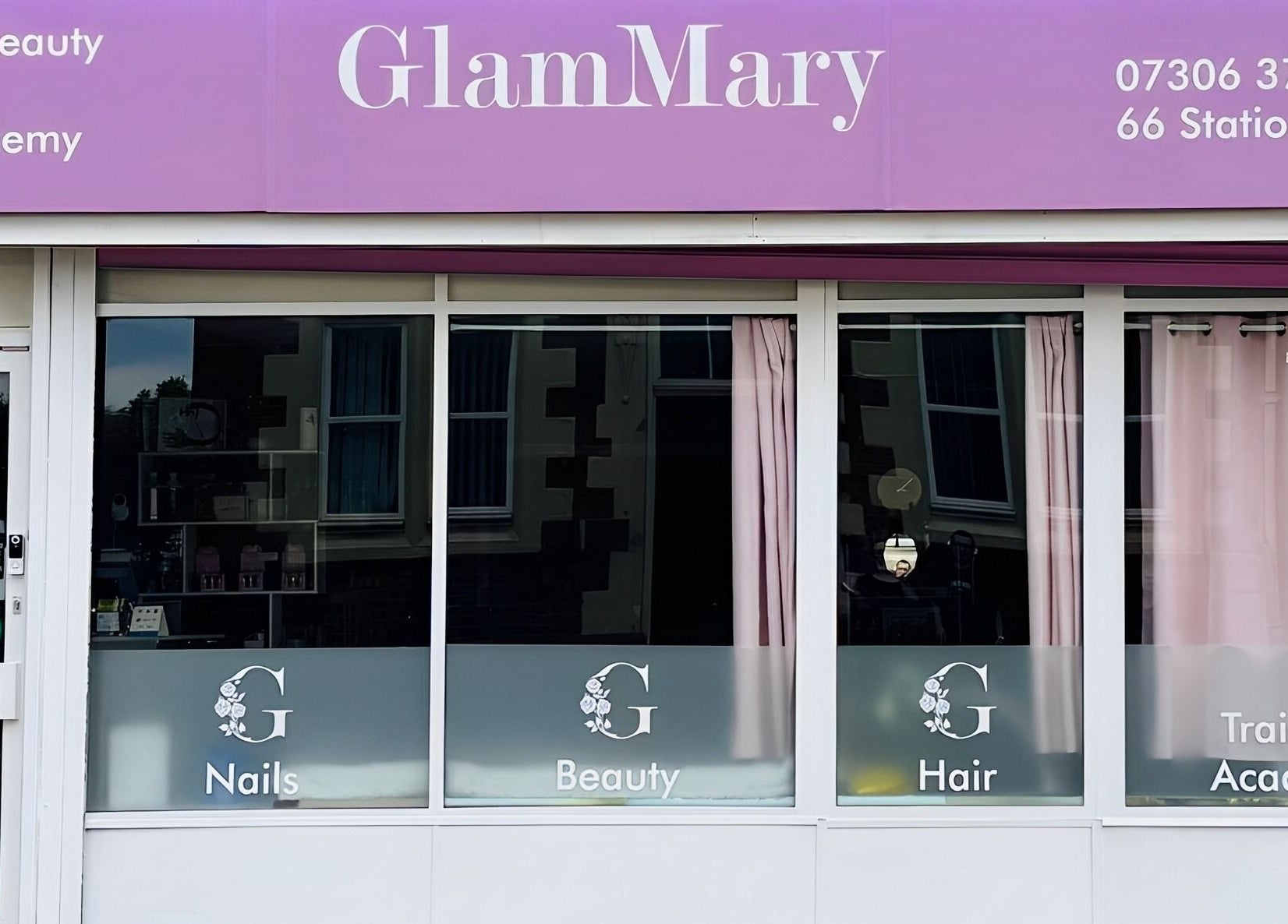 Front view of GlamMary beauty salon in Wallsend, England, GB featuring hair and beauty services.