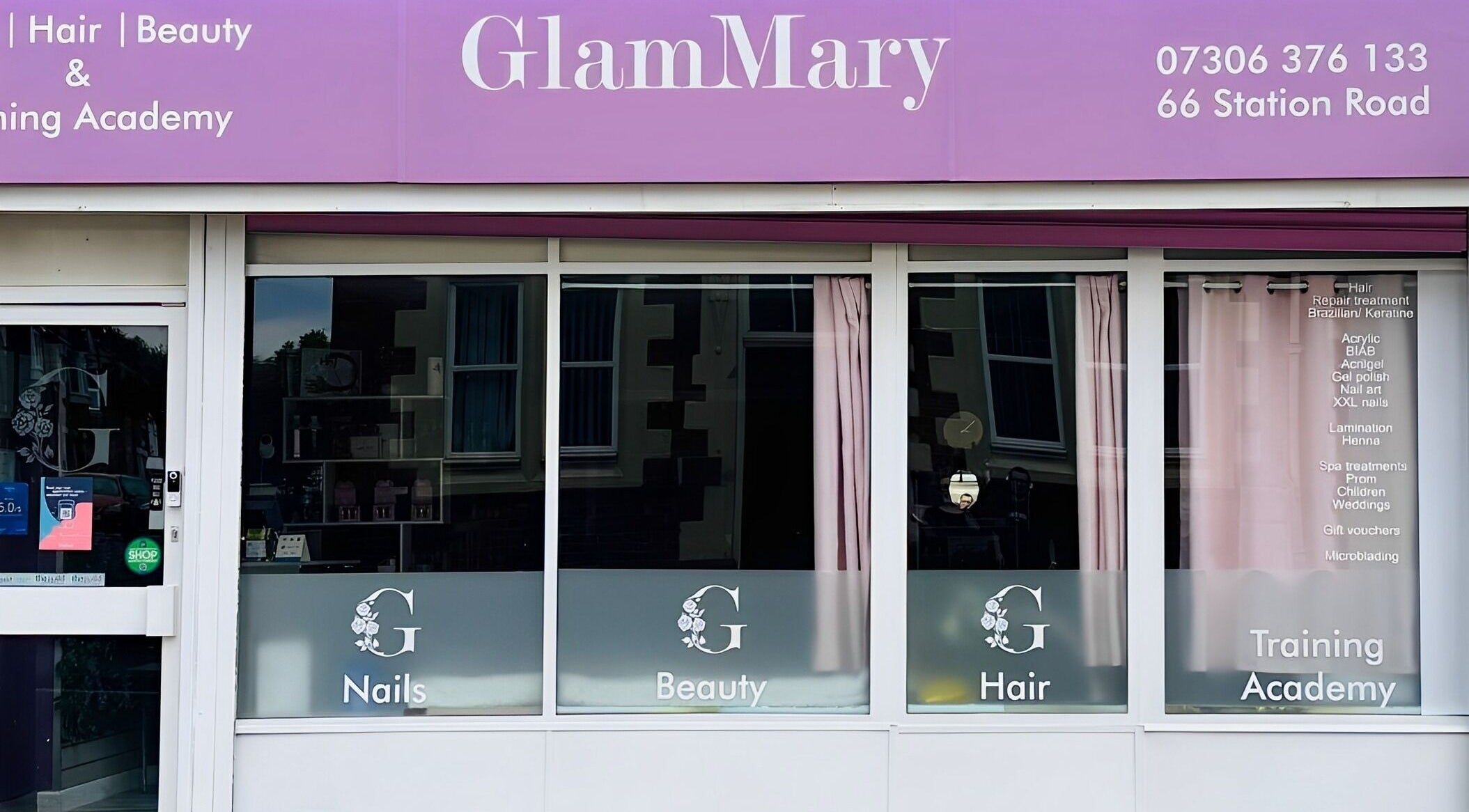 Front view of GlamMary beauty salon in Wallsend, England, GB featuring hair and beauty services.