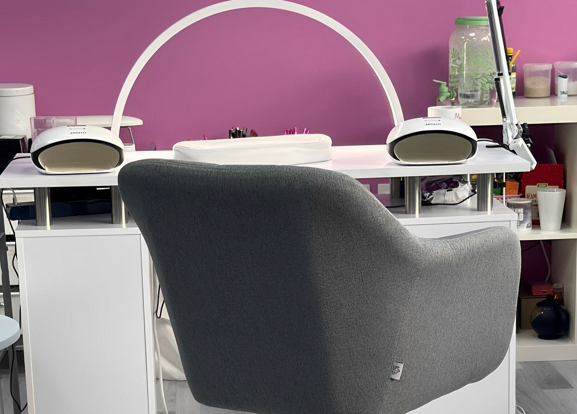 Manicure station at GlamMary in Wallsend, England, GB with modern tools and a stylish chair.