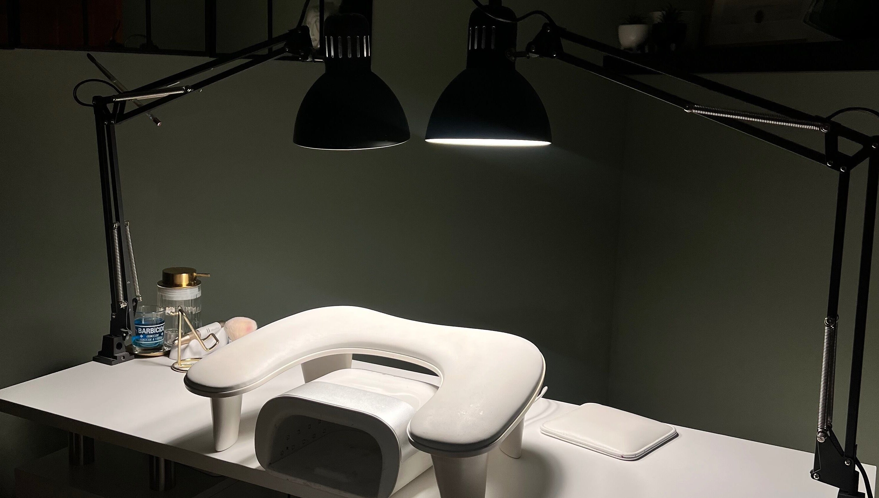 Elegant nail station at Nails by Cat in Cambuslang, Scotland, GB, showcasing a modern workspace.
