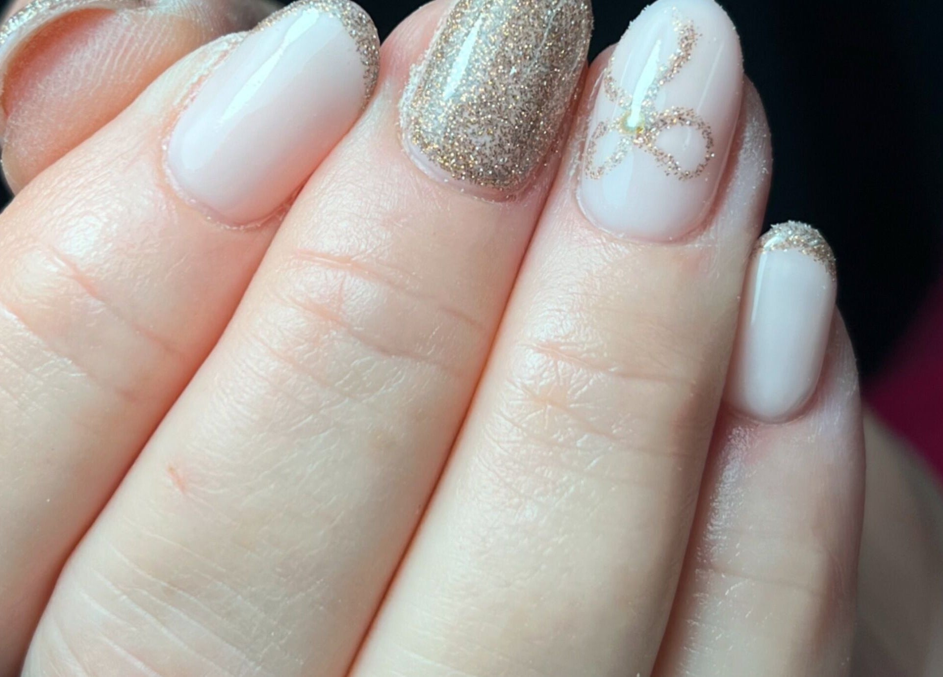 Elegant glitter nail art at Nails by Cat, Cambuslang, Scotland, GB showcasing stylish nail design.