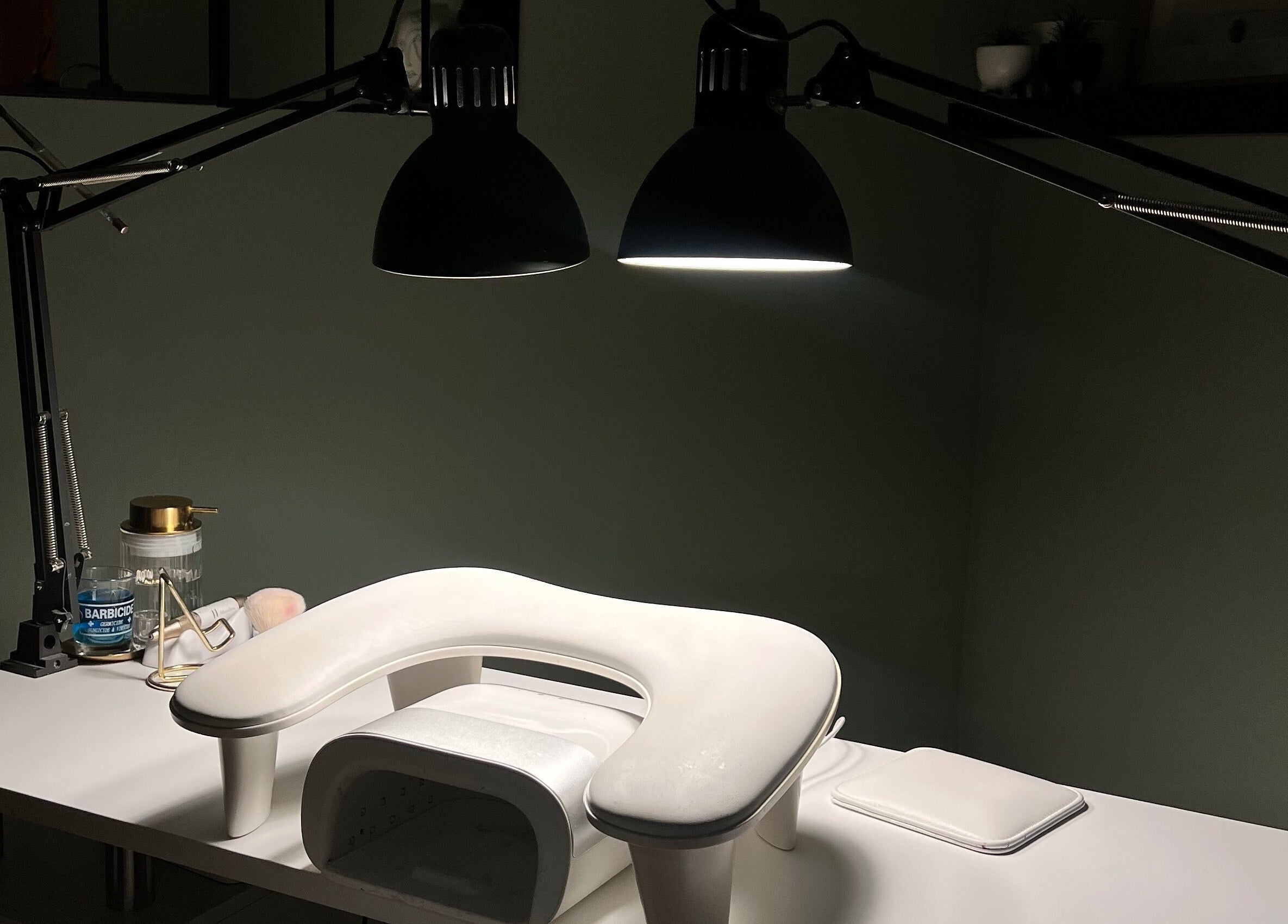Manicure station at Nails by Cat, Cambuslang, Scotland, GB, featuring tools and ideal lighting.