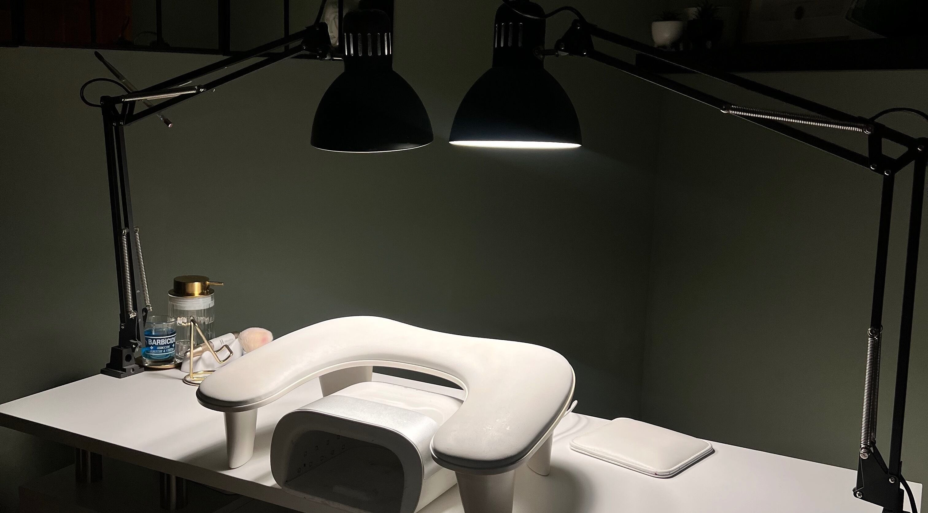 Manicure station at Nails by Cat, Cambuslang, Scotland, GB, featuring tools and ideal lighting.