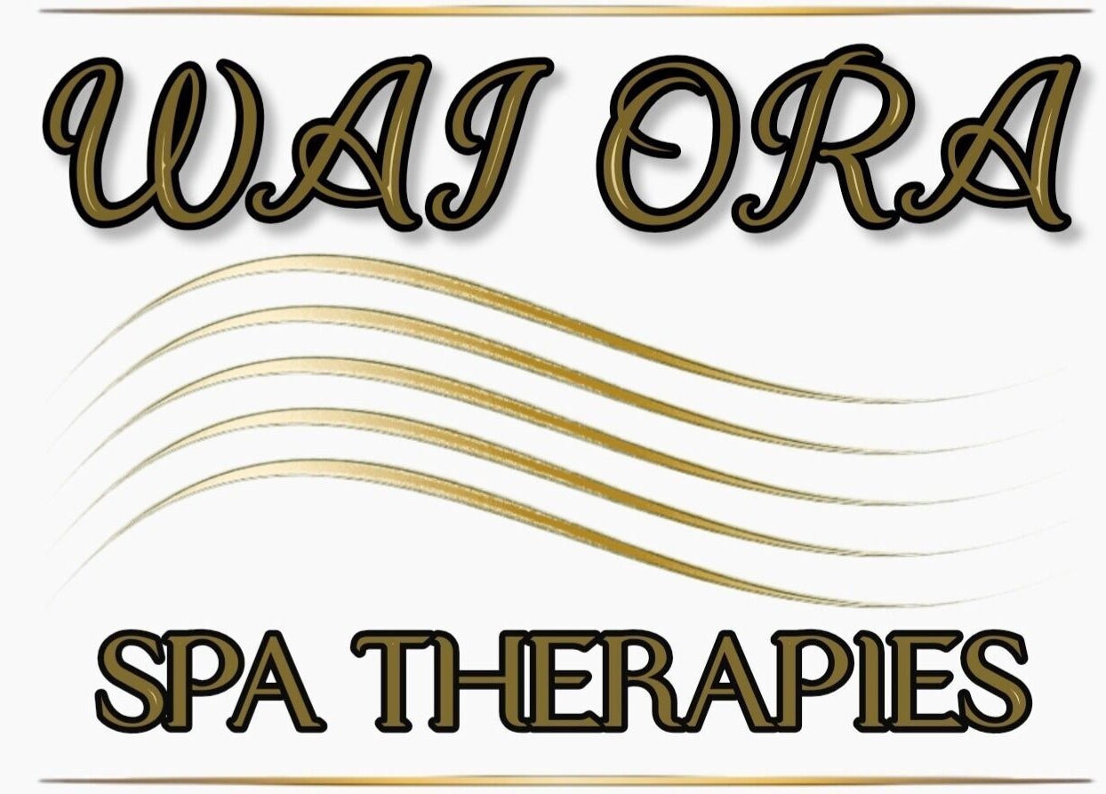 Wai Ora Spa Therapies logo with golden waves in Pukenui, Northland Region, NZ.