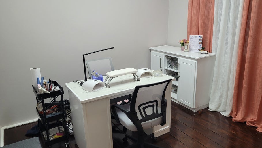 Cozy nail station at Gel Nails by Mel, Barataria, San Juan-laventille Regional Corporation, TT with tools and decor.