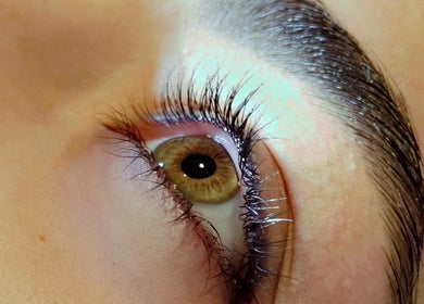 Closeup of expertly styled lashes at Elysian Beauty, Winton, Southland Region, NZ for a dramatic look.