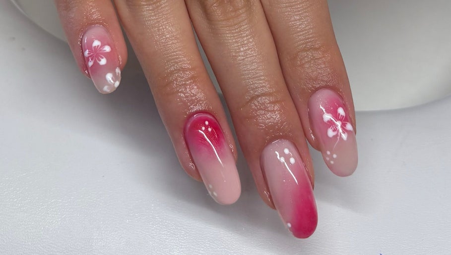 Elegant floral nail art with pink gradient at Nailsnara, Cork, County Cork, IE.