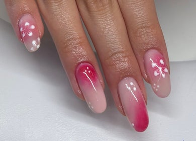Elegant floral nail art with pink gradient at Nailsnara, Cork, County Cork, IE.