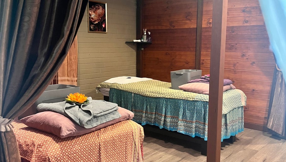 Relaxing massage room at Peel Thai and Remedial Massage, Tamworth, New South Wales, AU with cozy decor.