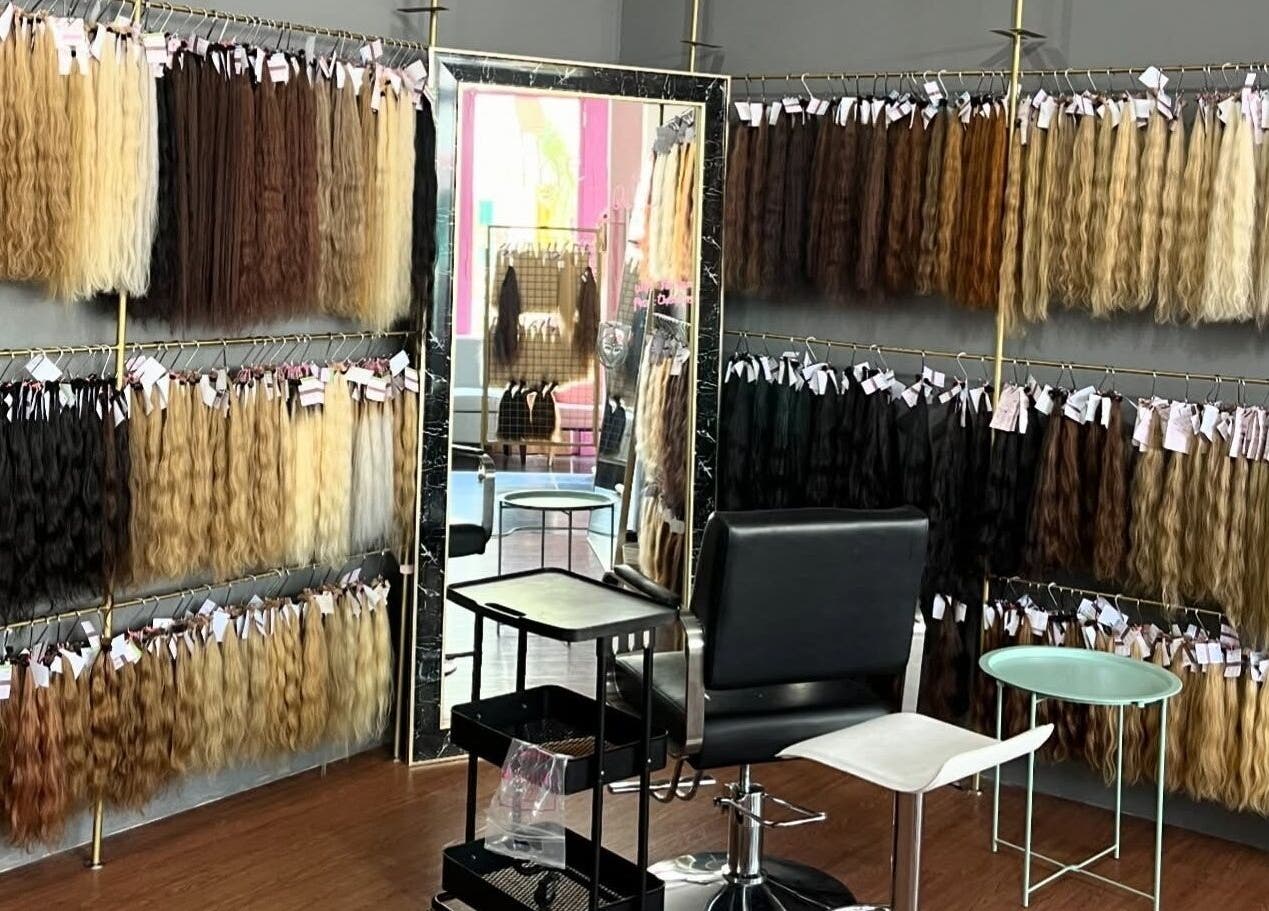 Diverse hair extensions displayed at The Hair, Bali, Bali, ID, showcasing a wide range of colors and styles.