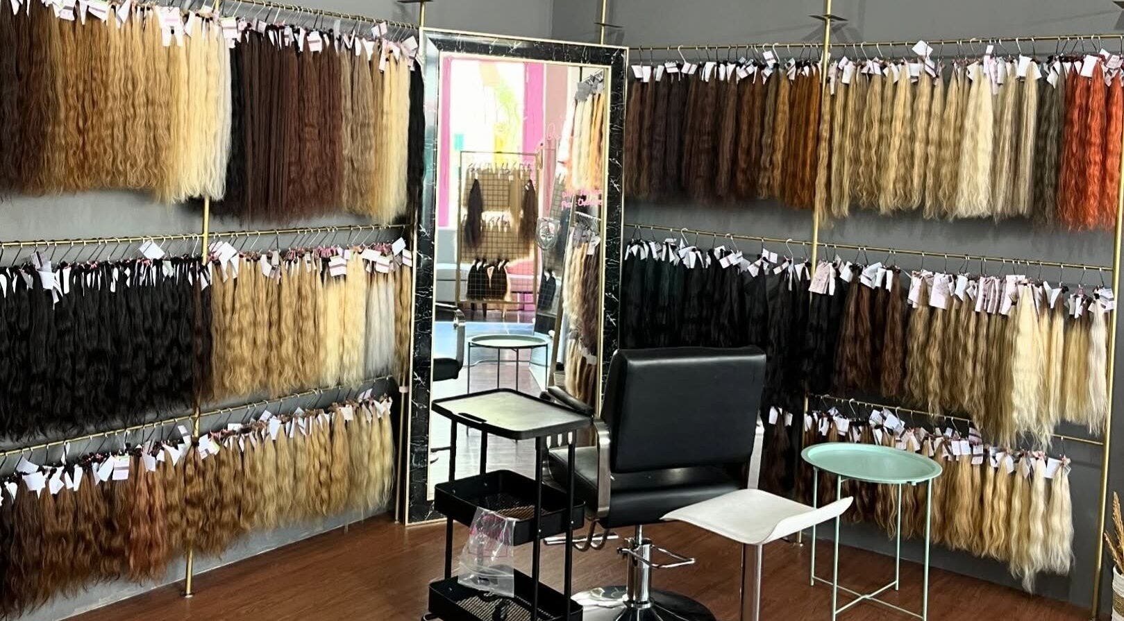 Diverse hair extensions displayed at The Hair, Bali, Bali, ID, showcasing a wide range of colors and styles.
