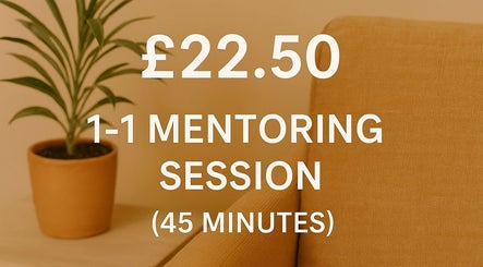 Cozy chair with plant at Tom Mortimer Therapy, Sandiacre, England, promoting £22.50 mentoring session.
