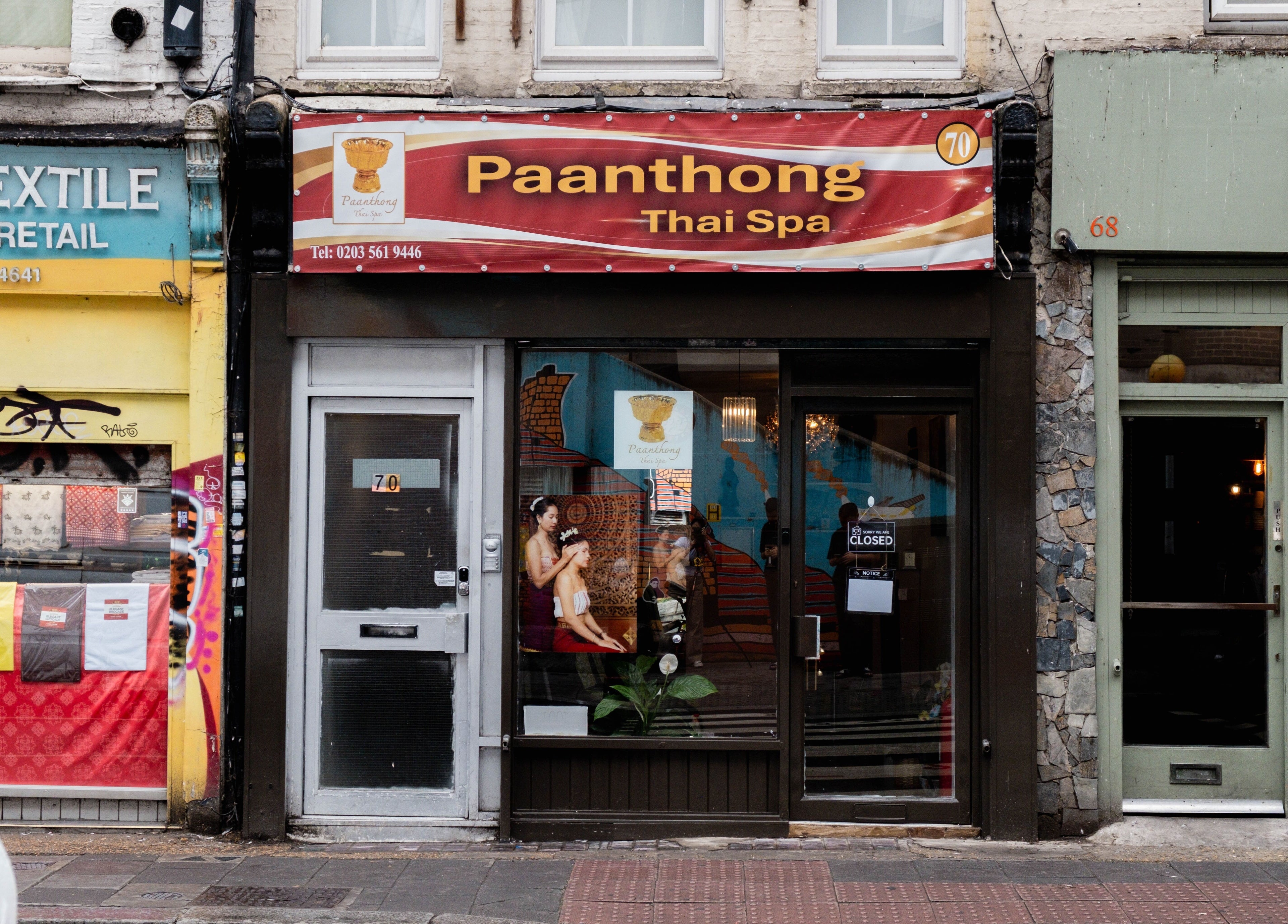 Front view of Paanthong Thai Spa in London, England, GB showcasing calming ambiance.