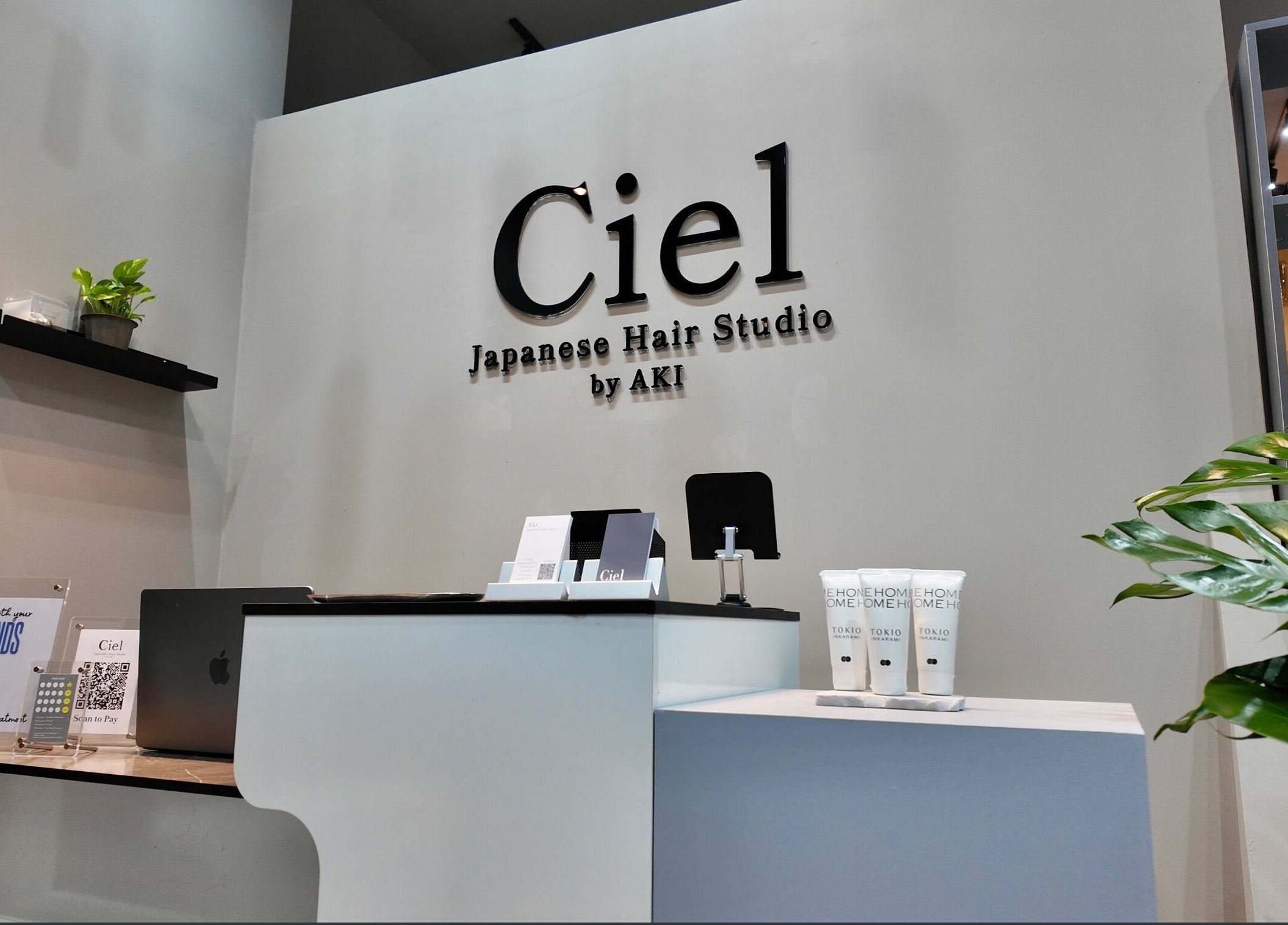 Reception area at Ciel Japanese Hair Studio, Khlong Toei, Bangkok, TH, featuring sleek design and decor.