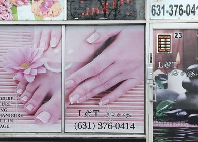Front view of L&T Nail Spa in West Babylon, New York, US showcasing manicure and spa services.