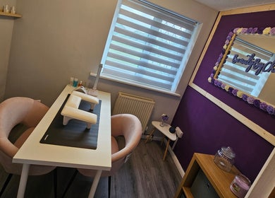 Trendy nail workstation at Beauty By Chlowz, Fforest-fach, Wales, GB featuring elegant decor.