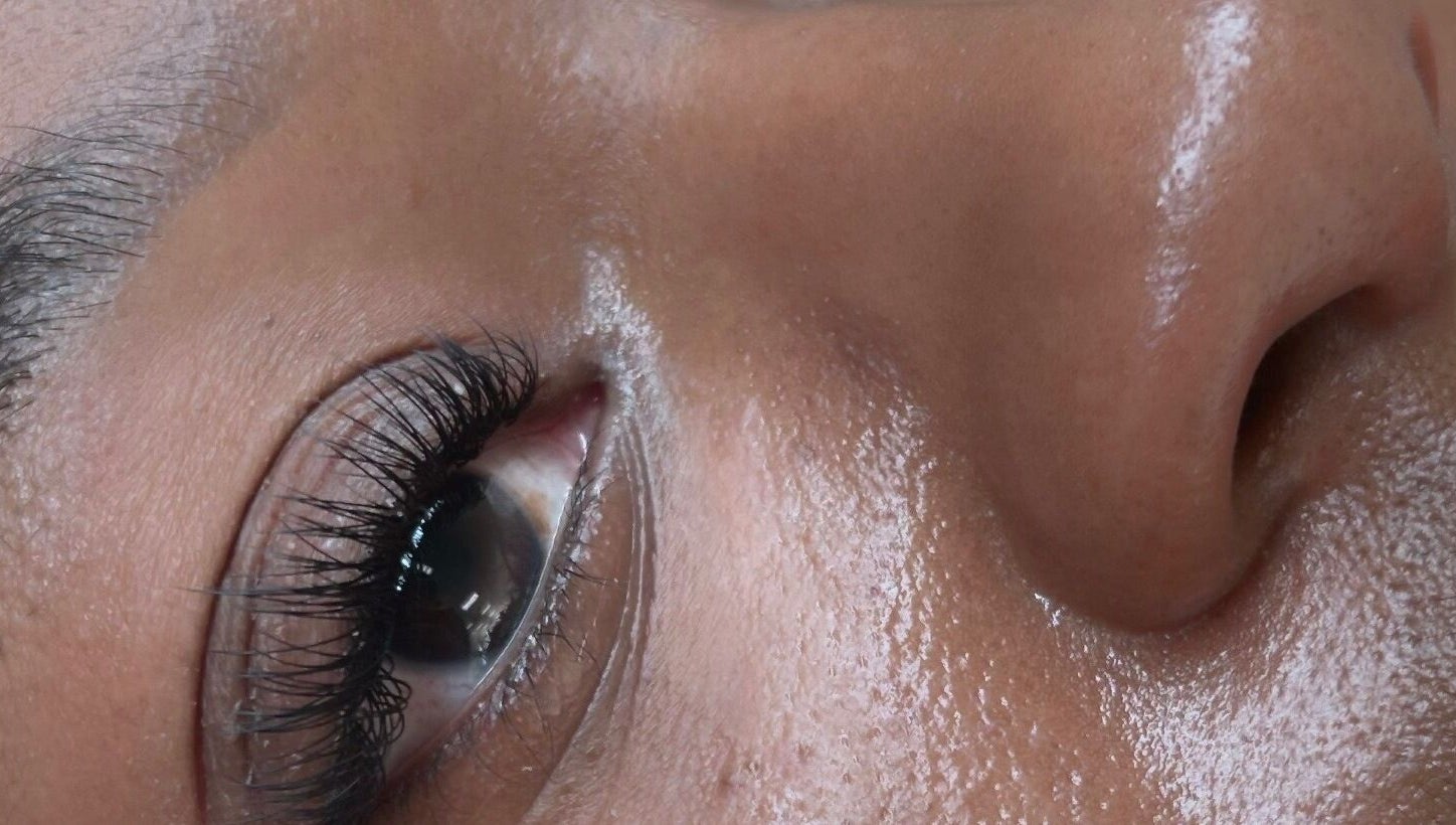 Close-up of a well-groomed eyebrow and radiant skin at Winksbymalynna, Atlanta, Georgia, US.