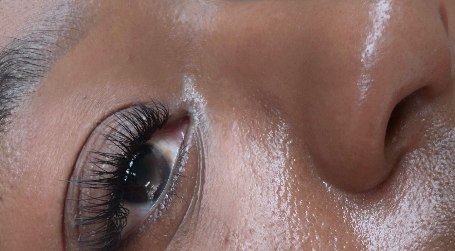 Close-up of a well-groomed eyebrow and radiant skin at Winksbymalynna, Atlanta, Georgia, US.