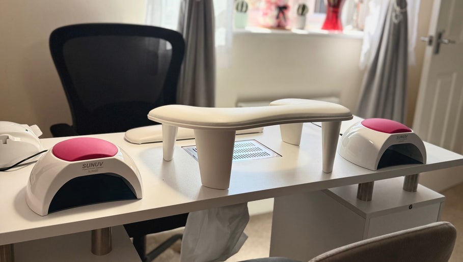 Modern nail setup at Auric Alchemy Nails in Northampton, England, GB featuring dual LED lamps.