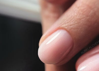 Close-up of polished nails by Auric Alchemy Nails in Northampton, England, GB, showcasing refined nail art.