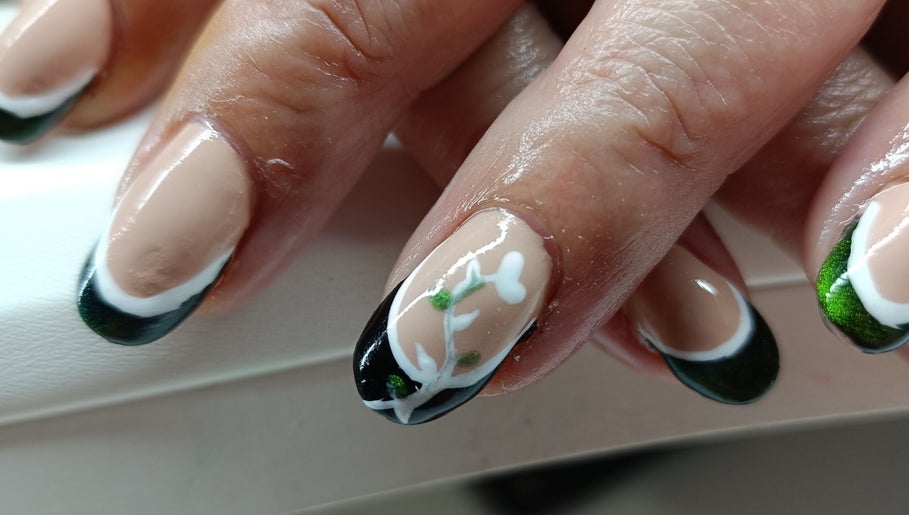 Detailed nail art design at The Braless Nail Artist, Crestmead, Queensland, AU showcasing chic black tips.