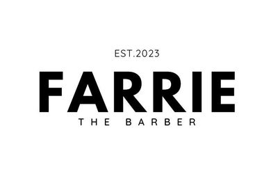 Farrie the Barber logo met zwarte tekst, gevestigd in Hasseler Es, Overijssel, NL.