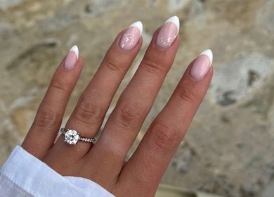 Elegant French manicure with diamond ring at Moda, Edinburgh, Scotland, GB.