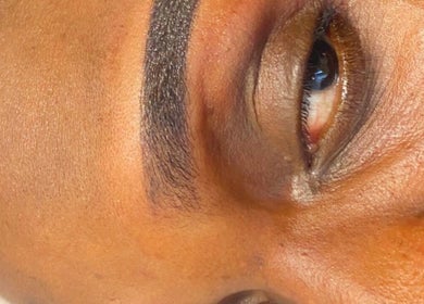 Close-up of a styled eyebrow at Peacy beauty world, Edinburgh, Scotland, GB showcasing perfection.