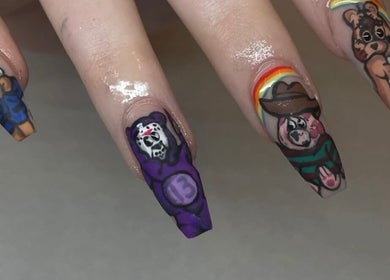 Creative cartoon-themed nail designs at RB BEAUTY THERAPY, Glasgow, Scotland, GB.