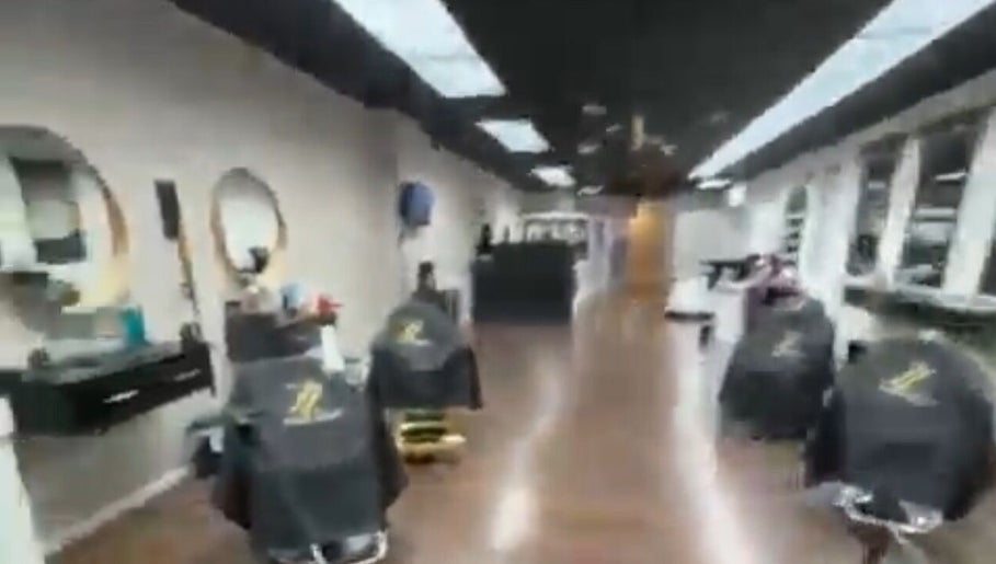 Spacious and elegant interior of Amy Garche Beauty in Linden, New Jersey, US with stylish salon chairs.