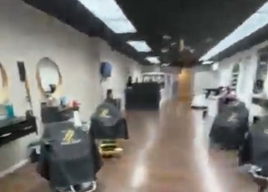 Spacious and elegant interior of Amy Garche Beauty in Linden, New Jersey, US with stylish salon chairs.