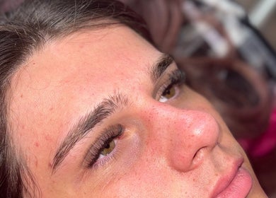 Close-up of eyelash extensions at The Beauty Lounge, Glasgow, Scotland, GB, showcasing refined lash work.