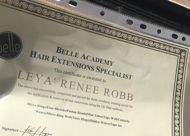 Hair Extensions Specialist certificate awarded at Get Your Glow By Leya’Renée, Gloucester, England, GB.
