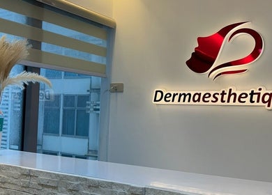 Reception at Dermaesthetique - Makati with modern decor, located in Makati City, Metro Manila, PH.