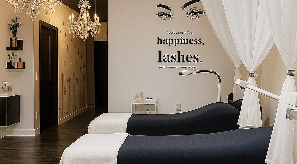 Elegant lash treatment room at Elsa Beauty Lash in San Jose, California, USA, featuring chic decor and plush beds.