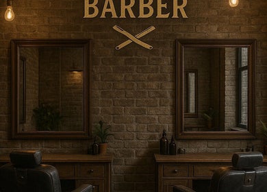 Elegant barber interior at Raw Barber, Yangon, Yangon Region, MM. Rustic design with vintage mirrors and leather chairs.