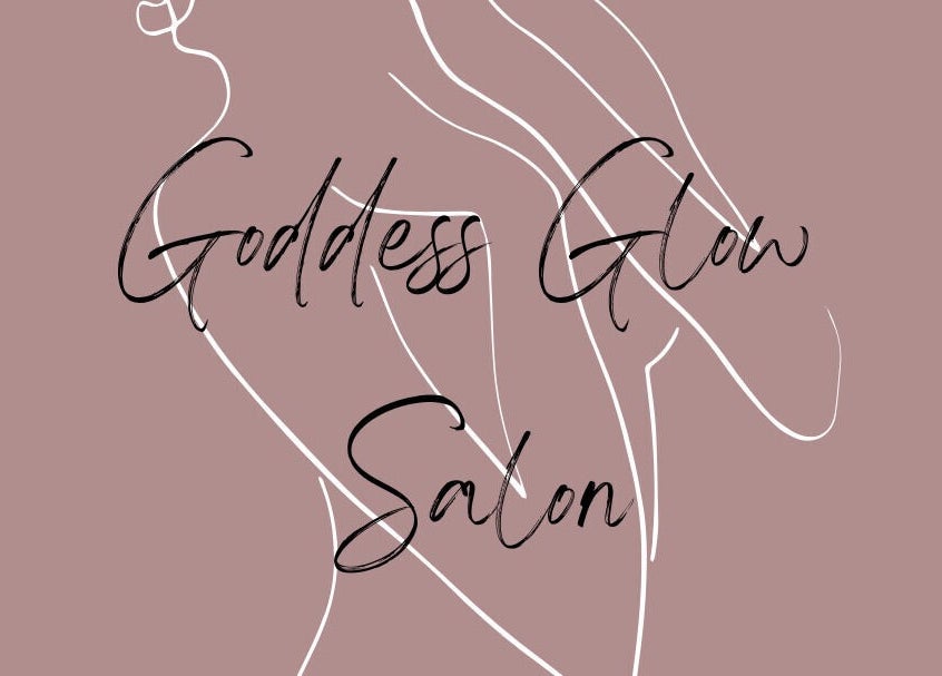 Abstract line art with 'Goddess Glow Salon' text, Melbourne, Victoria, AU backdrop.
