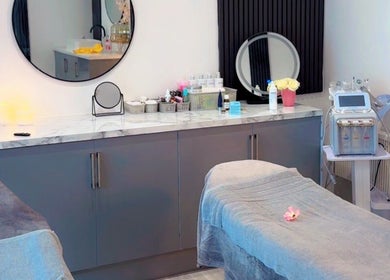 Luxury treatment room at La Vie en Beauty, Bristol, England, GB, featuring modern decor and wellness equipment.
