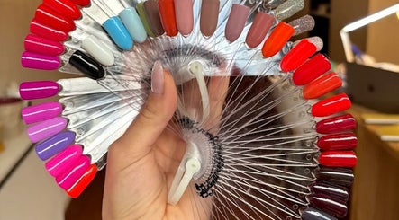 A variety of nail polish colors on display at Angel Nails in Uccle, Bruxelles, BE.