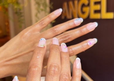 Beautiful nail art with floral designs at Angel Nails, Uccle, Bruxelles, BE.