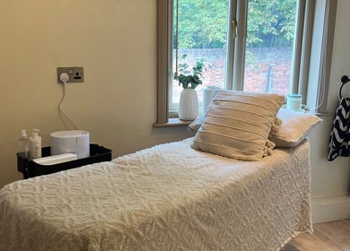 Peaceful treatment room at Rosie’s Retreat in Barton-under-needwood, England, GB, promoting relaxation and comfort.