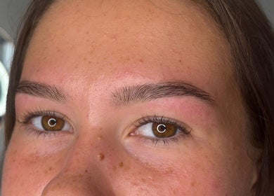 Close-up of freshly groomed eyebrows at Molly Freya Beauty, Royal Leamington Spa, England, GB.