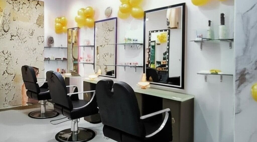 Stylish salon chairs and mirrors at F Beauty Salon in Gandhinagar, Gujarat, IN.
