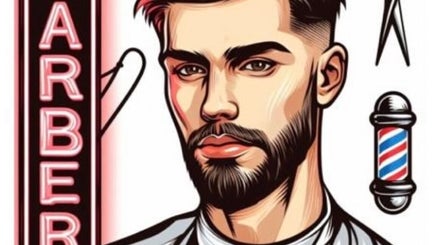 Ilustração estilizada de barbearia com logotipo Nugabarber em Rego, PT.