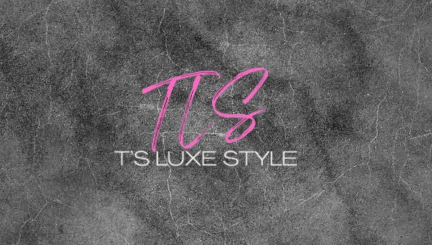 Stylish logo of T's Luxe Styles in San Juan, San Juan-laventille Regional Corporation, TT on a textured background.