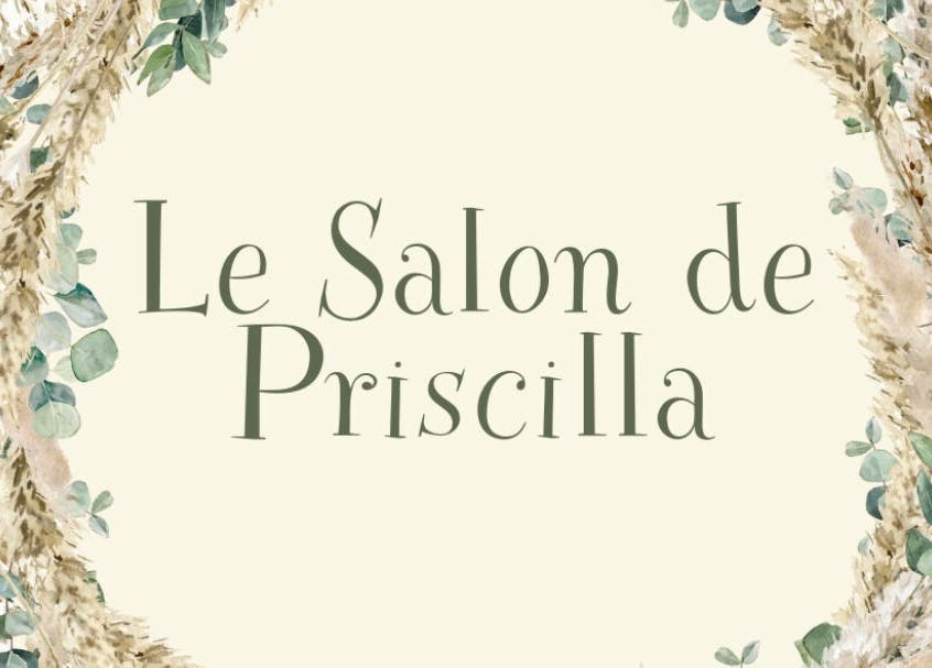 Logo raffiné de Le Salon De Priscilla à Malataverne, Auvergne-rhône-alpes, FR, entouré de feuillage artistique.